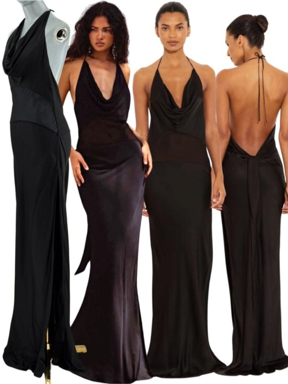 🆕 RAT & BOA 🧿 NWOT Orchid Cowl Neck Maxi Dress, Black w Sheer Panel - Sz M